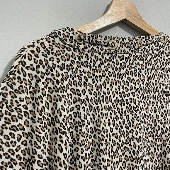 Chico’s Blouse Cheetah Leopard Animal Print Dolman Sleeve Bow Tie Womens Small S - Picture 4 of 13